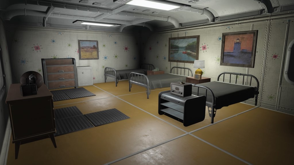 My effort at Vault 88's living quarters. Perfect for Diamond City Radio and Chill.  