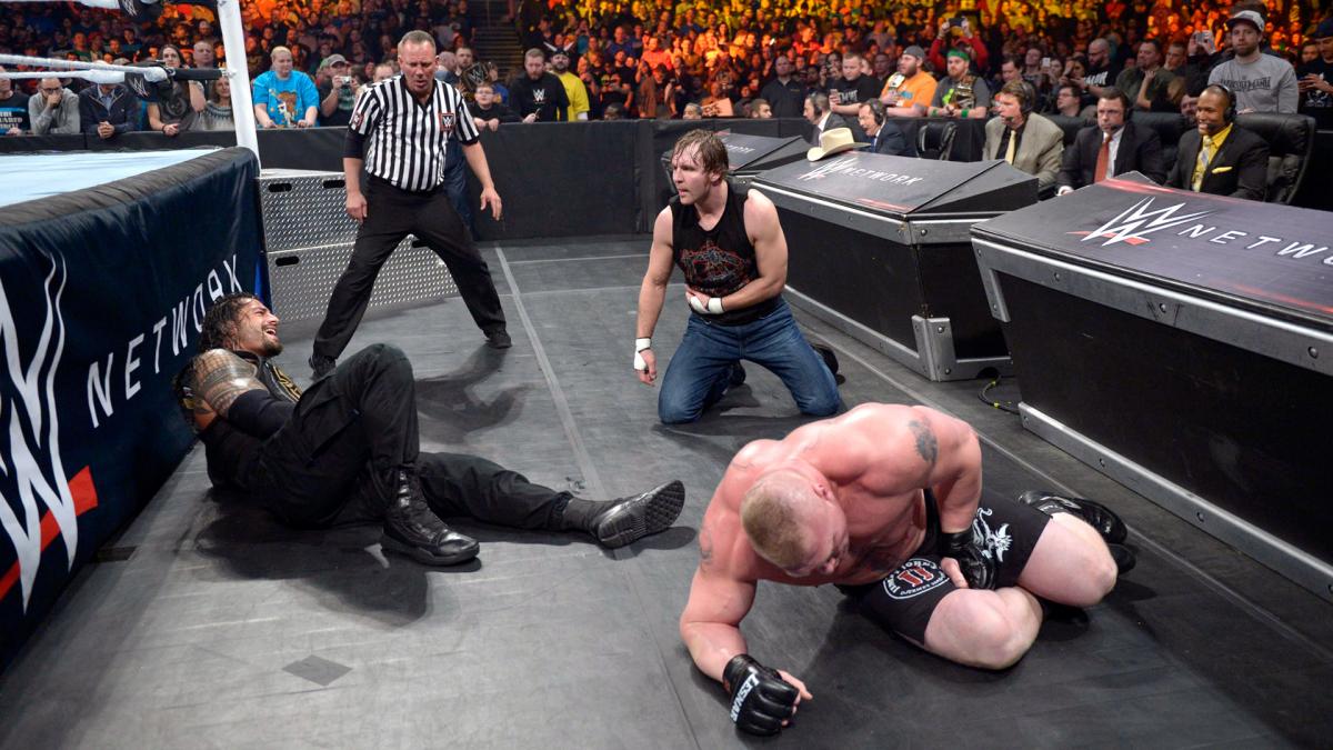 Ambrose, Lesnar and Reigns at Fastlane 2016