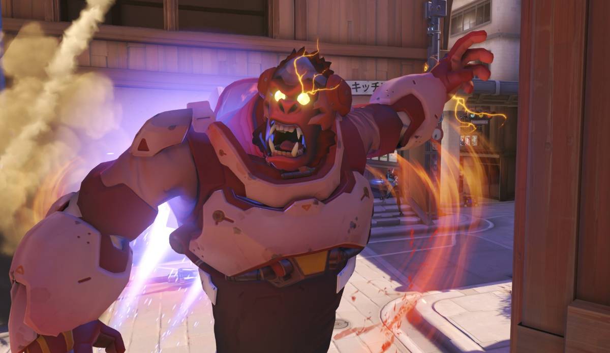 A screenshot of Winston in the middle of his Ult, showing the rage of abuse crazy gamers