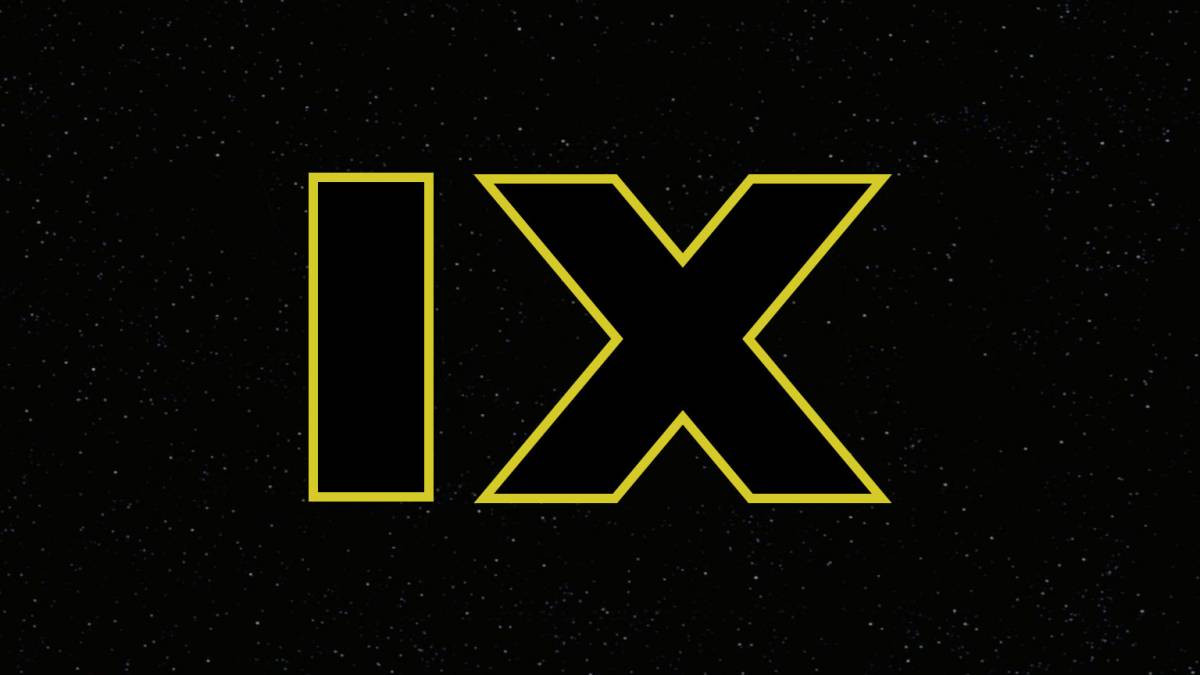 Star Wars IX logo on black star background