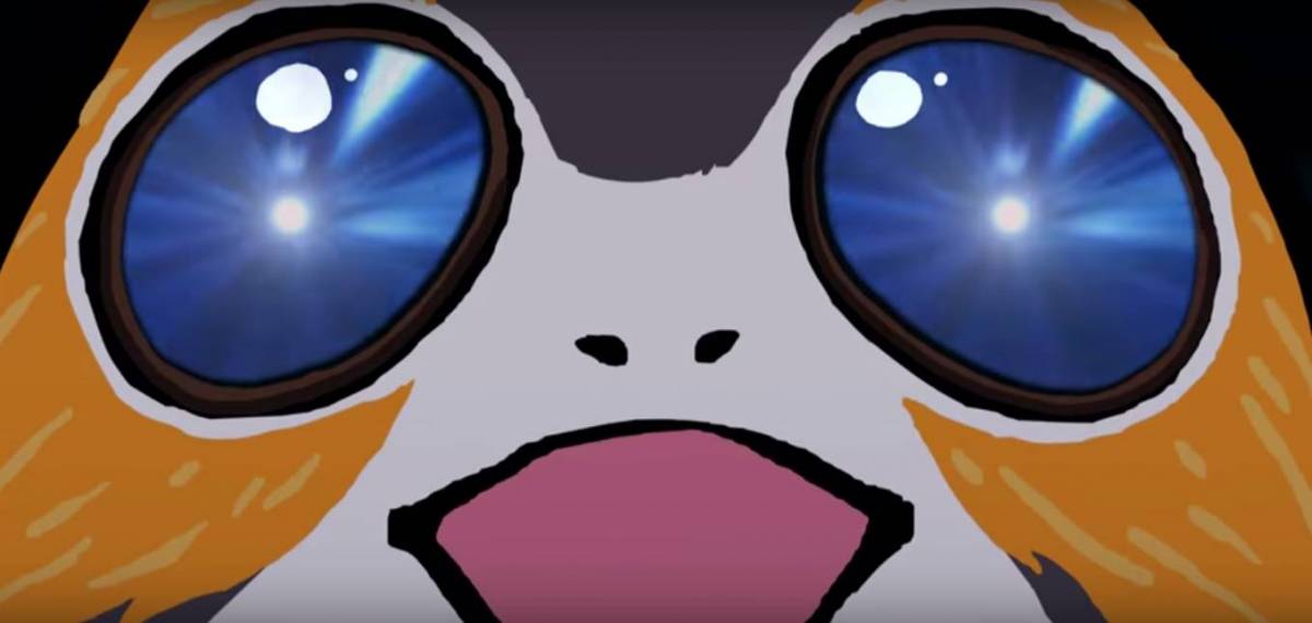Star Wars "Stowaway" screenshot featuring a Porg staring into hyperspace