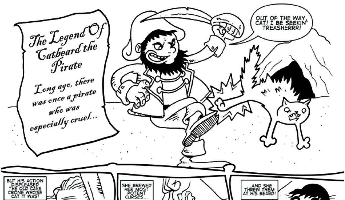 Catbeard the Pirate! black and white panel