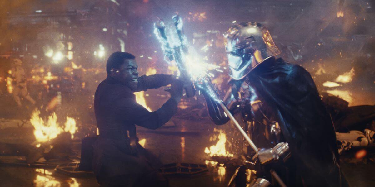 Last Jedi still: Phasma and Finn duelling