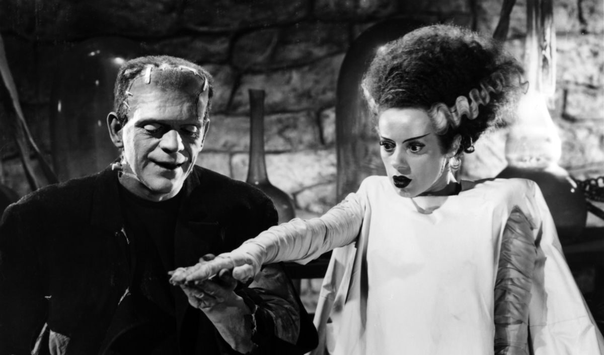 Boris Karloff and Elsa Lanchester in BRIDE OF FRANKENSTEIN, 1935.