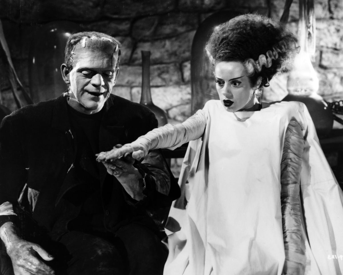 Boris Karloff and Elsa Lanchester in BRIDE OF FRANKENSTEIN, 1935.