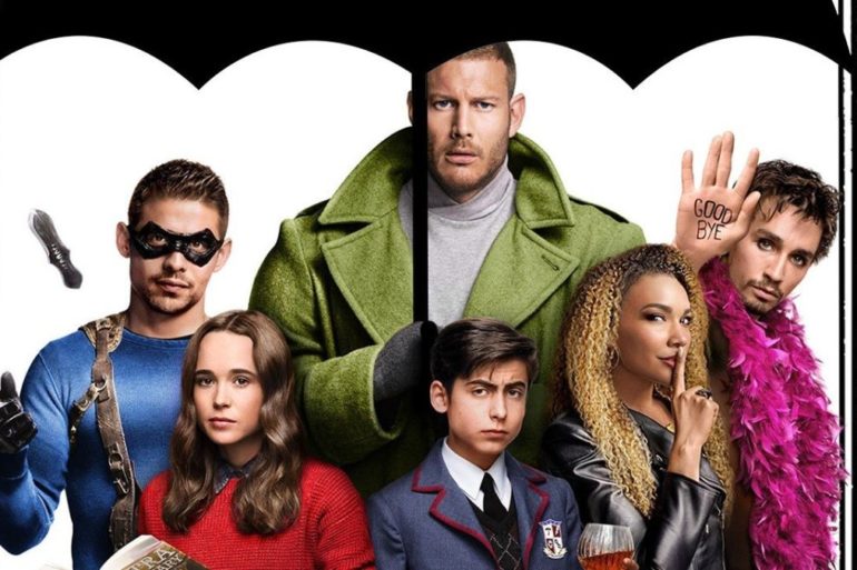 the umbrella academy Ellen Page, Tom Hopper, David Castañeda, Emmy Raver-Lampman, Robert Sheehan, Aidan Gallagher, Mary J. Blige