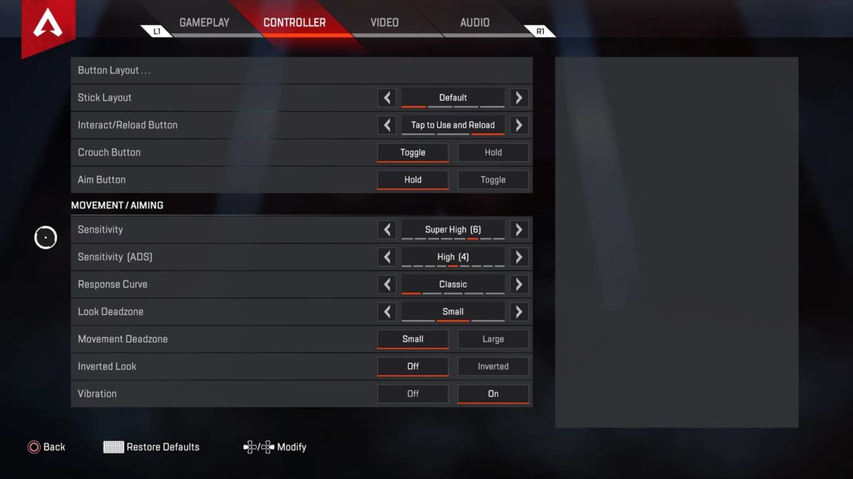 best controller settings for apex 2021