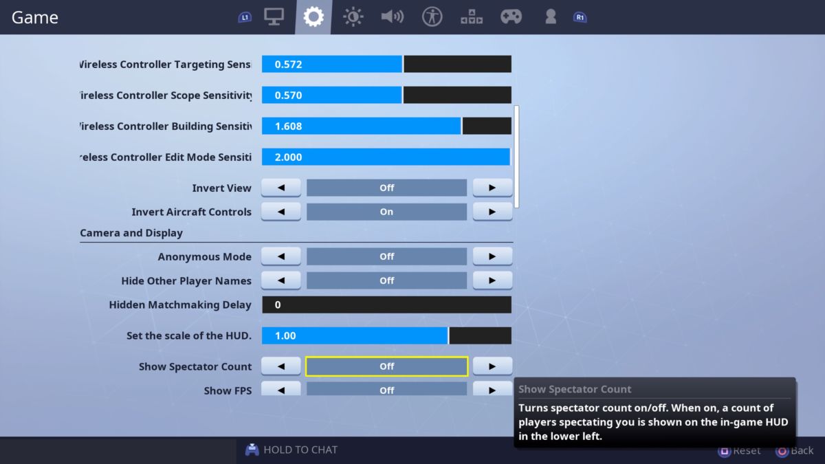 Fortnite camera settings