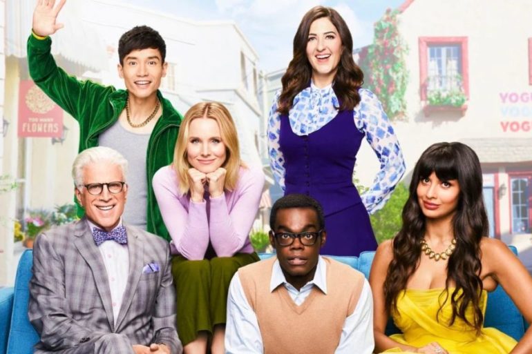 the good place Kristen Bell, Ted Danson, William Jackson Harper jameela jamil d'arcy carden