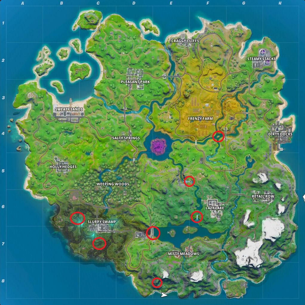 Where Are The Flaming Hoops In Fortnite Onmap Jump A Motorboat Through Different Flaming Rings Locations Fortnite Dockyard Deal Challenges