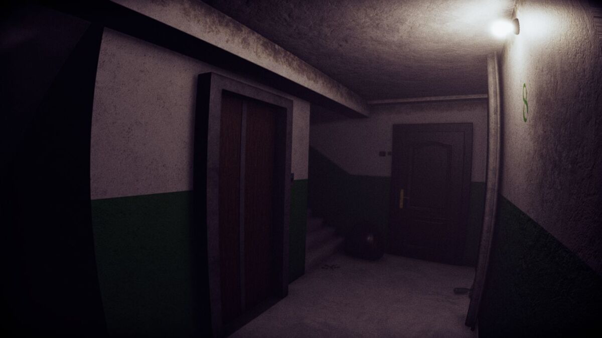 horror facility hald - lit corridor, scp containment