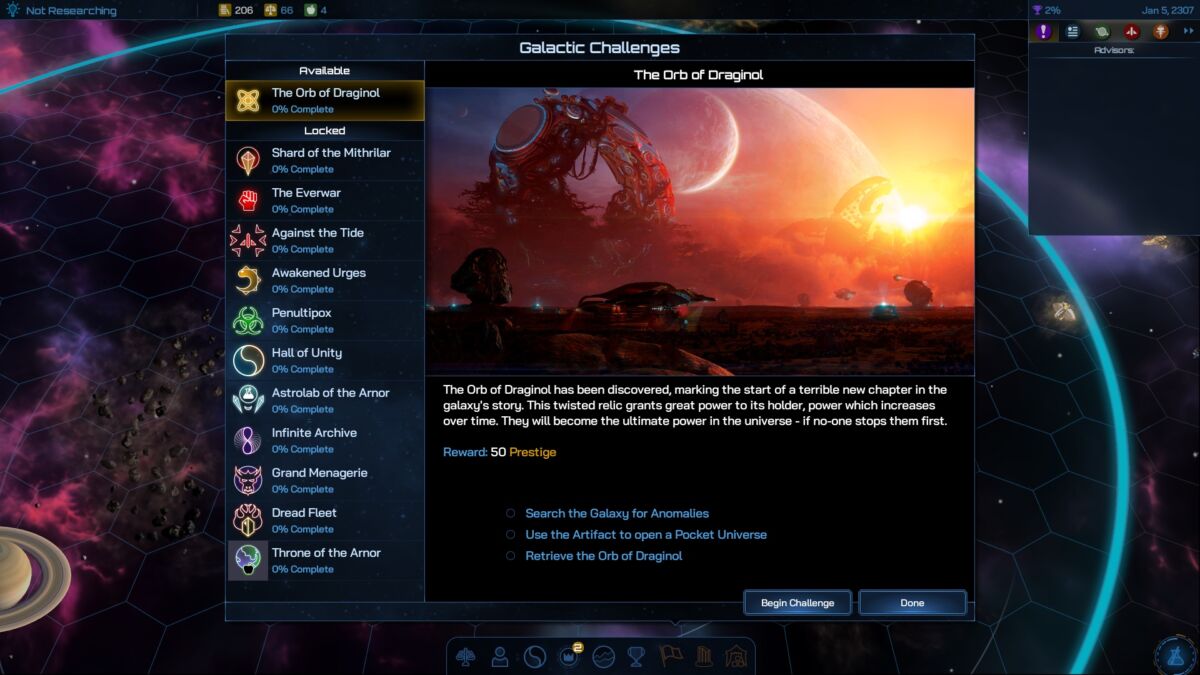 Galactic Challenges Screen
