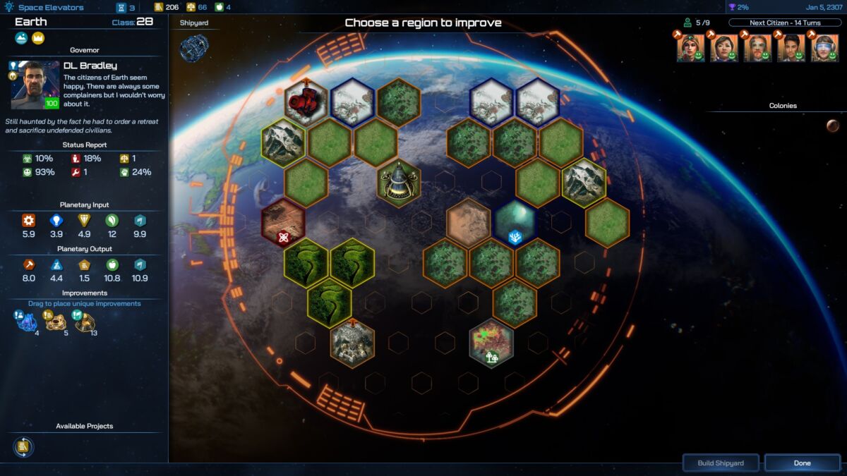 Planetary Management Screen - Core World