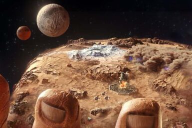 Dune Spice Wars | main art depicting a hand with a planet