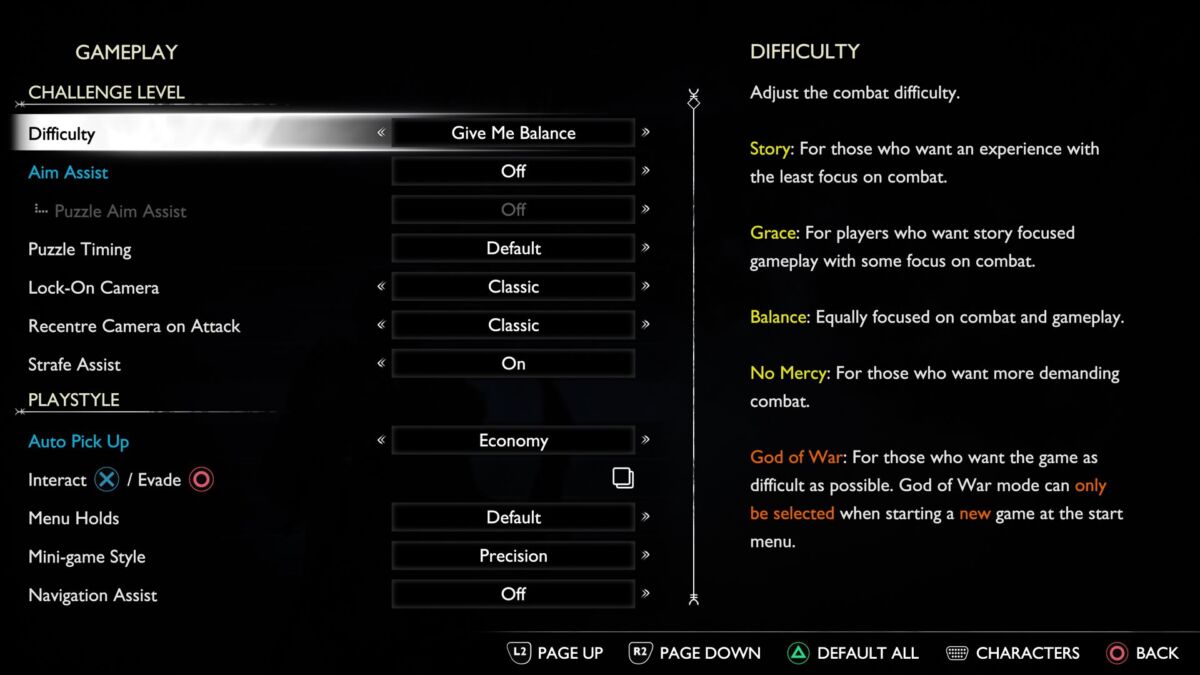 how to change difficulty in god of war